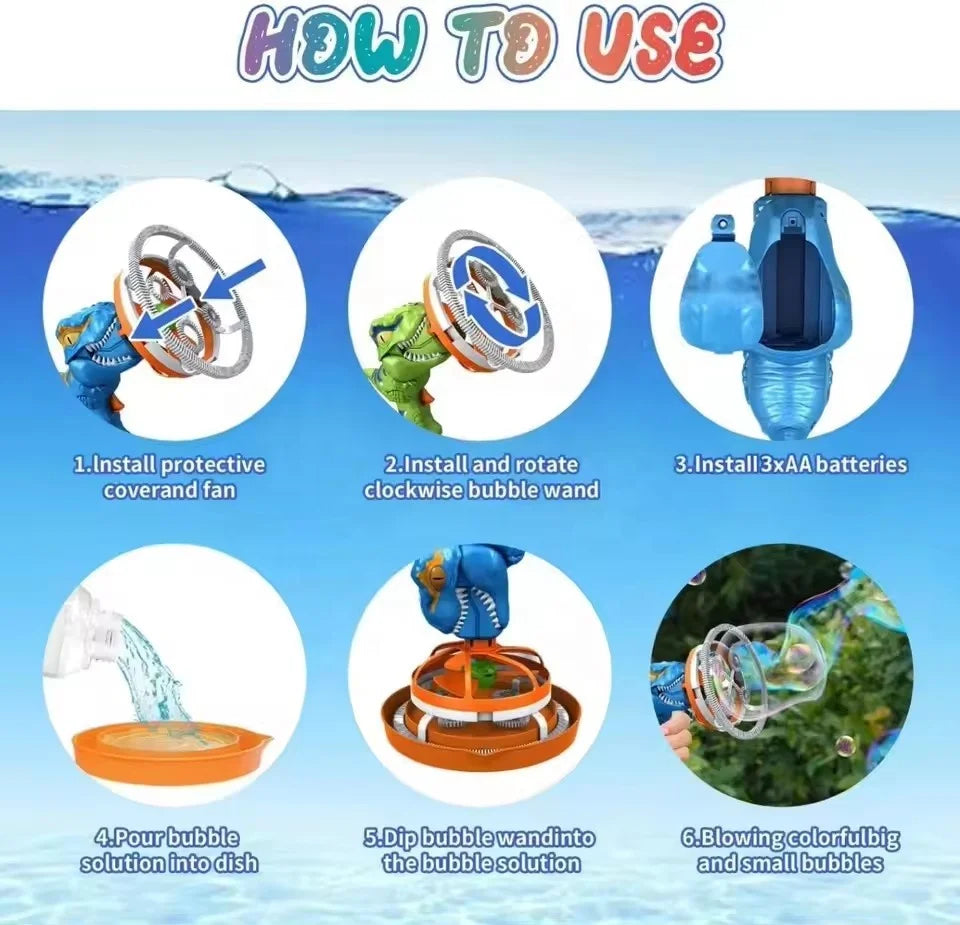 Electric Dinosaur Bubble Blower Gun Kids